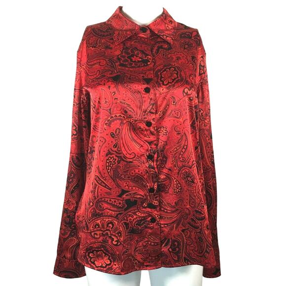 Additions‎ Chicos Shirt Sz 1 US Sz Small 6 Red Paisley Silky Long Sleeve Button - Picture 1 of 8
